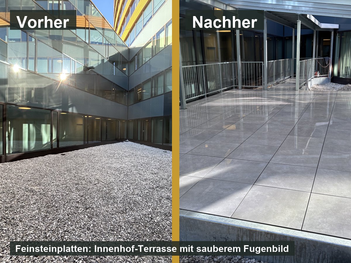 Vorher-Nachher Ansicht der Innenhof-Terrasse
