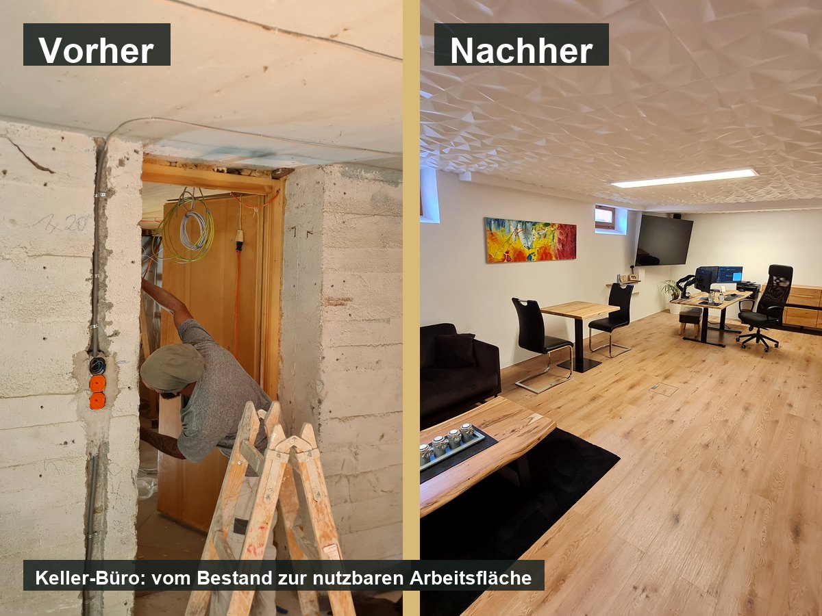 Vorher-Nachher Ansicht des Keller-Büros